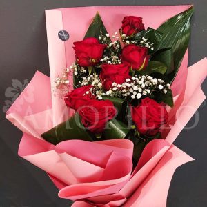 Bouquet Rose Red Naomi a gambo lungo